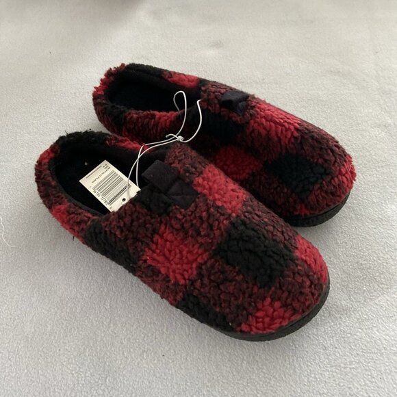 Isotoner Men’s Slippers Shoes Sz XL 11-12 Memory Foam Buffalo Plaid Red - Picture 2 of 6